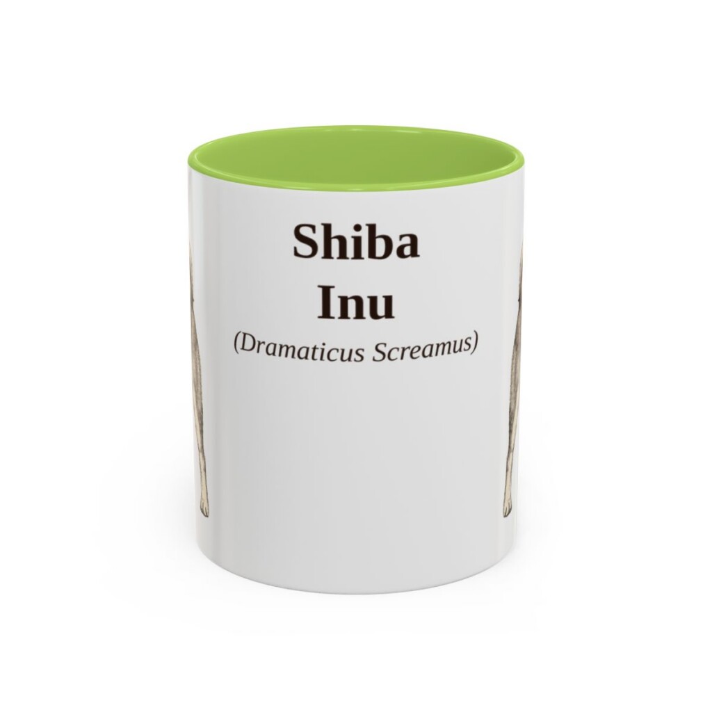 11oz Shiba Inu Latin Mug, Light Green, front view