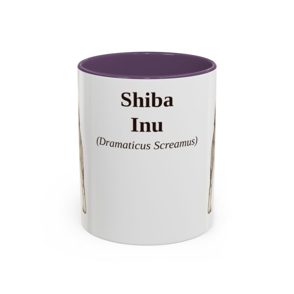 11oz Shiba Inu Latin Mug, Purple, front view
