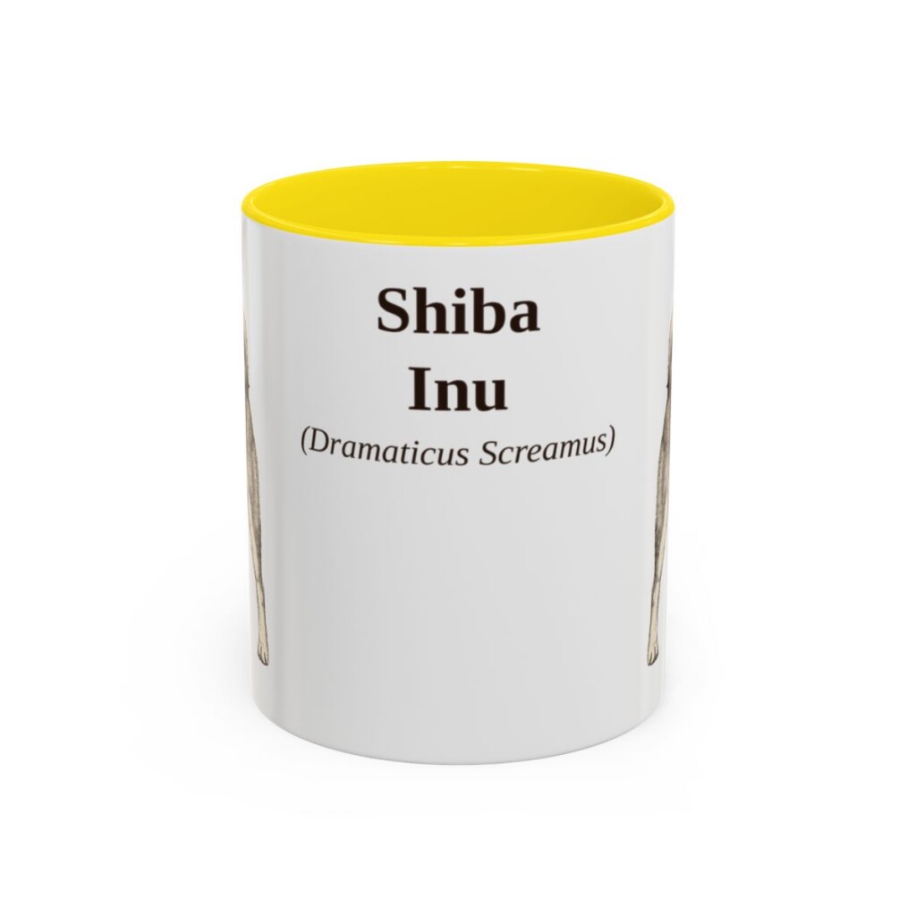 11oz Shiba Inu Latin Mug, Yellow, front view