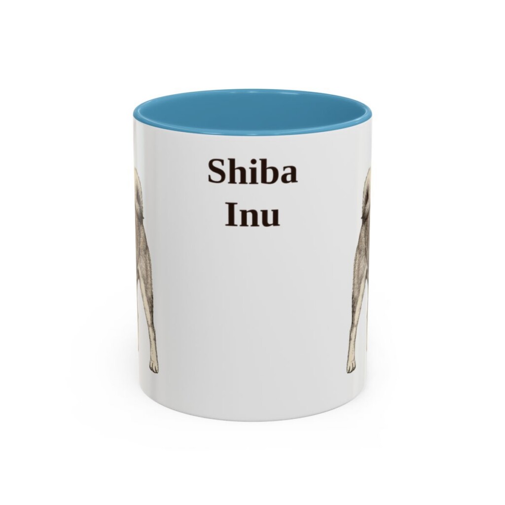 11oz Shiba Inu Mug, Light Blue, front view