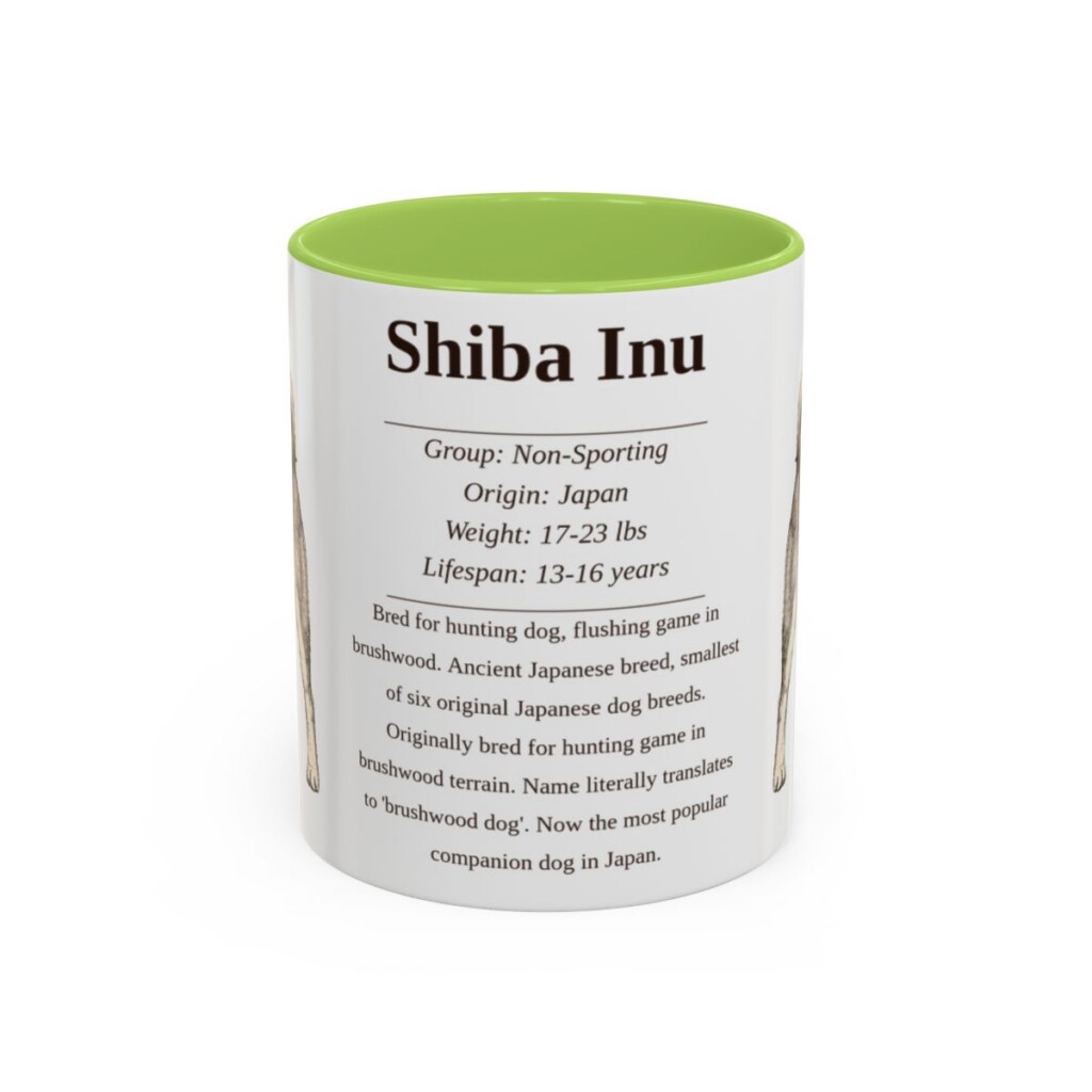 11oz Shiba Inu Mug, Light Green, front view