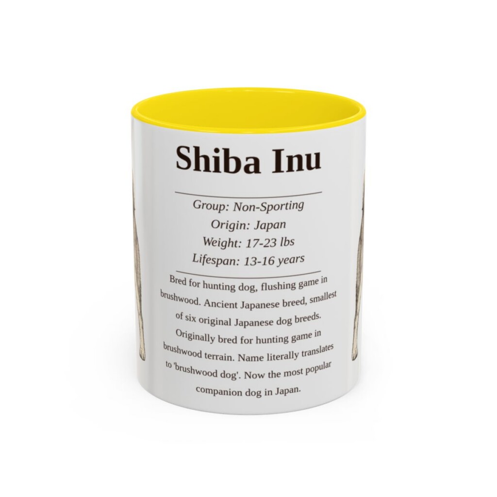 11oz Shiba Inu Mug, Yellow, front view