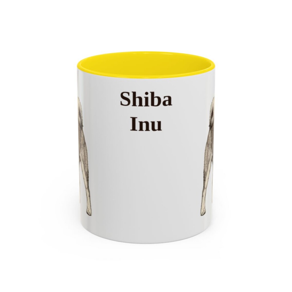 11oz Shiba Inu Mug, Yellow, front view