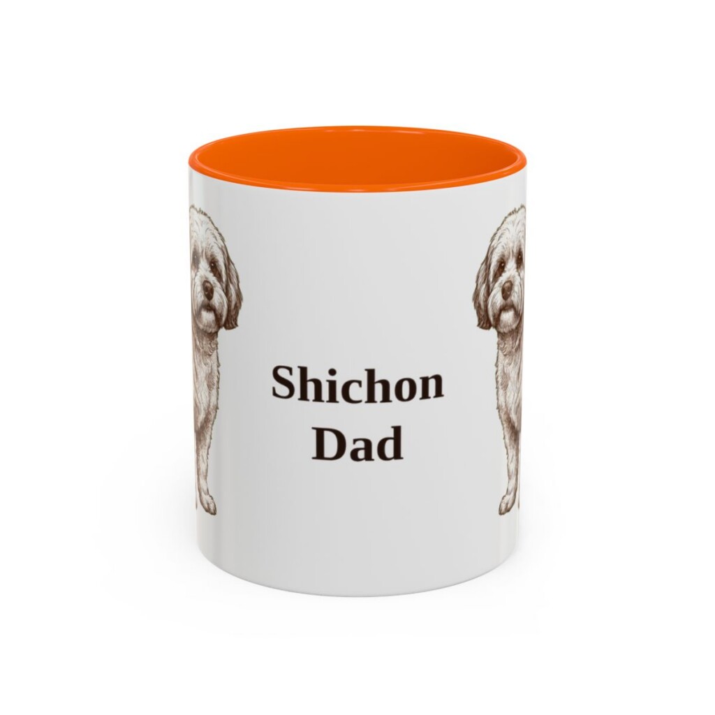11oz Shichon Dog Dad Mug, Orange, front view