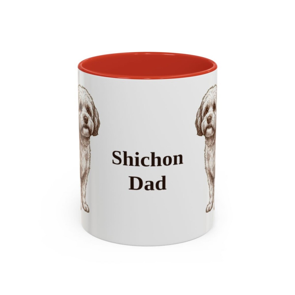 11oz Shichon Dog Dad Mug, Red, front view