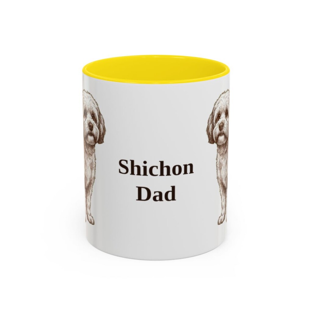 11oz Shichon Dog Dad Mug, Yellow, front view