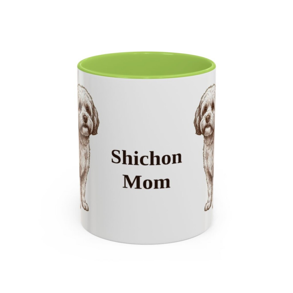 11oz Shichon Dog Mom Mug, Light Green, front view