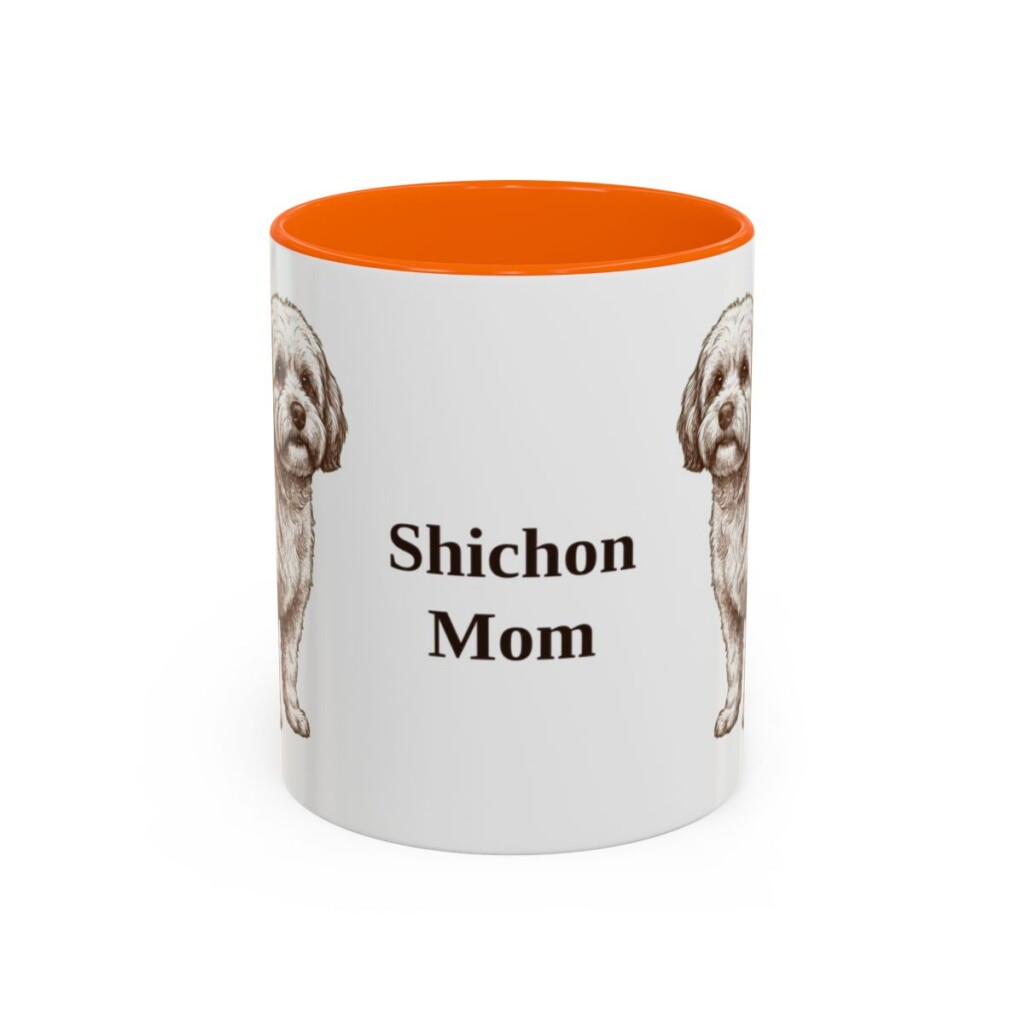11oz Shichon Dog Mom Mug, Orange, front view