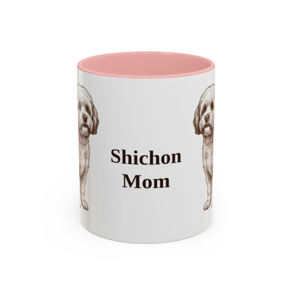 11oz Shichon Dog Mom Mug, Pink, front view