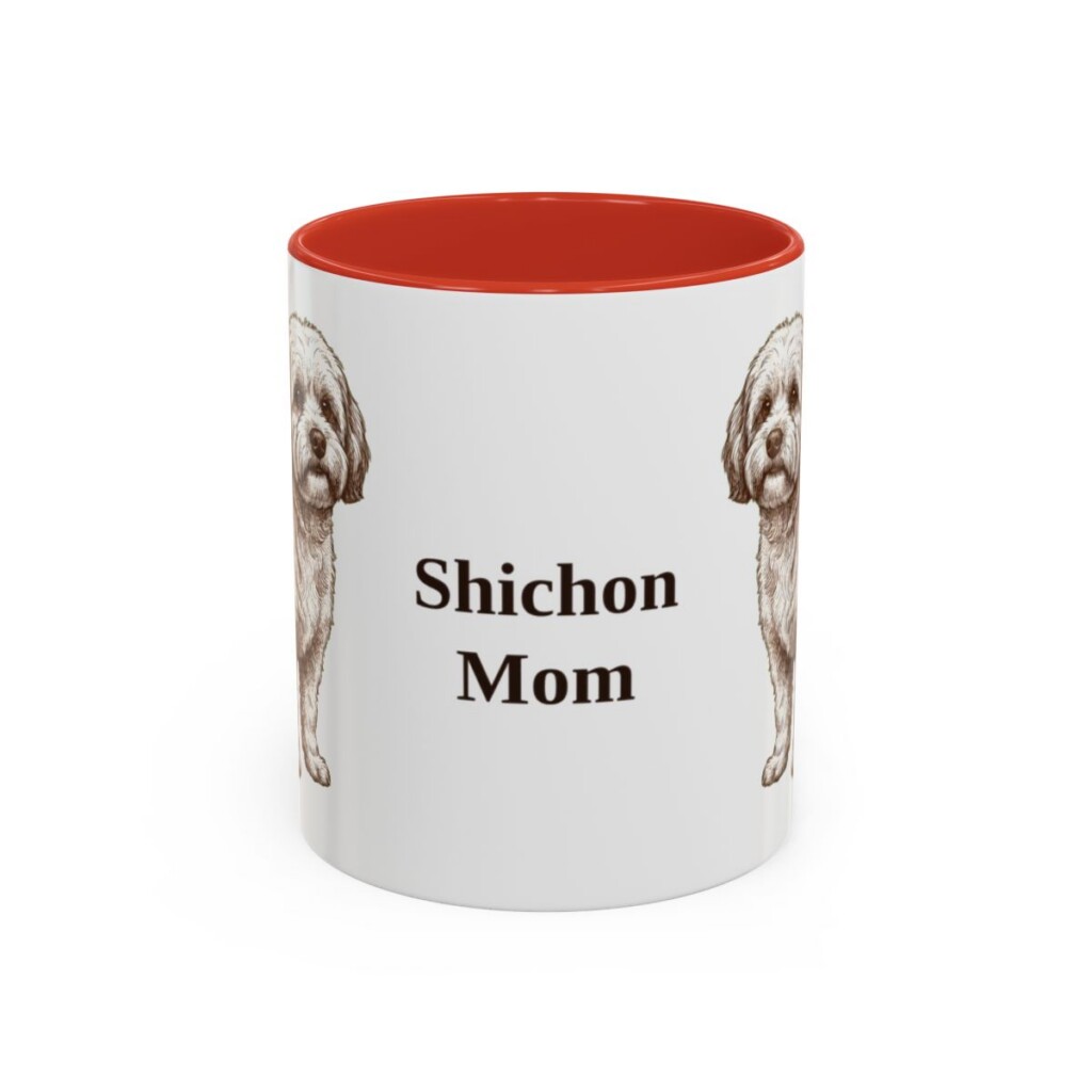 11oz Shichon Dog Mom Mug, Red, front view