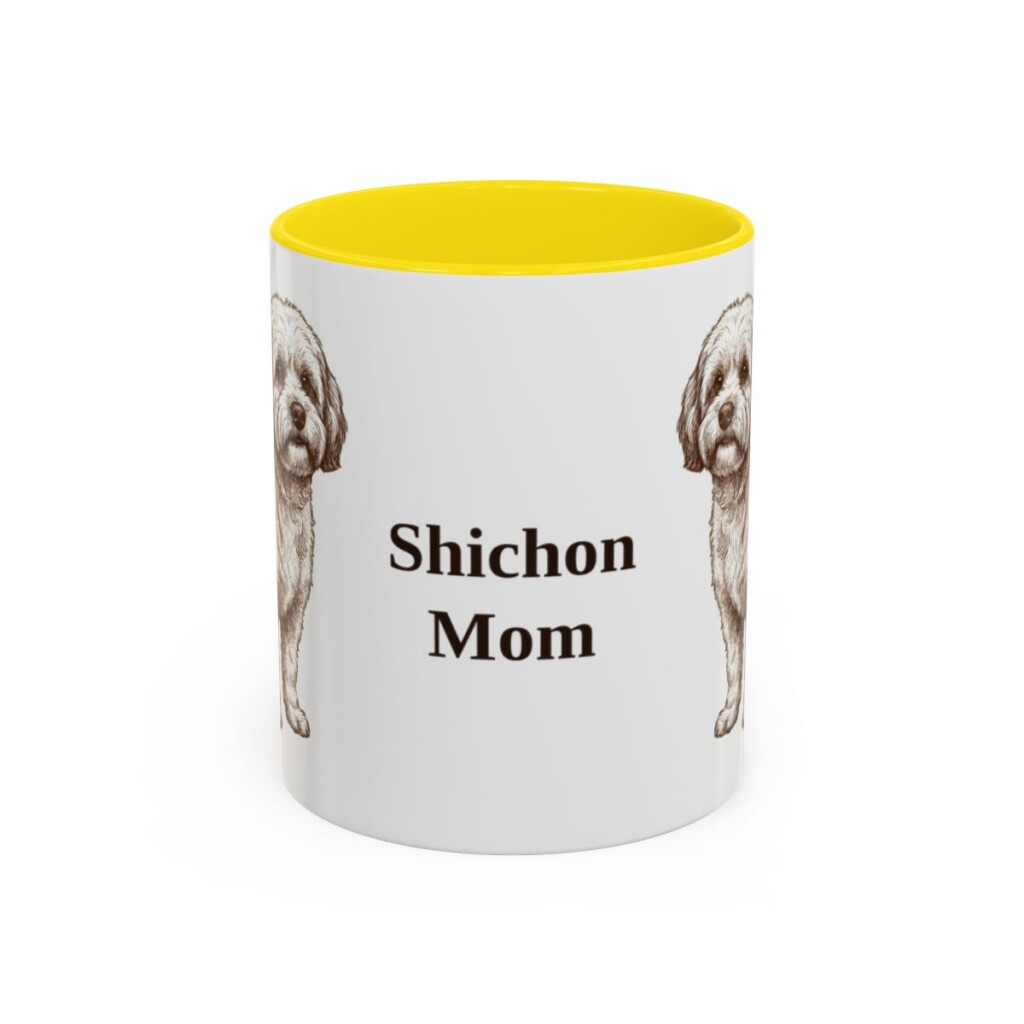 11oz Shichon Dog Mom Mug, Yellow, front view