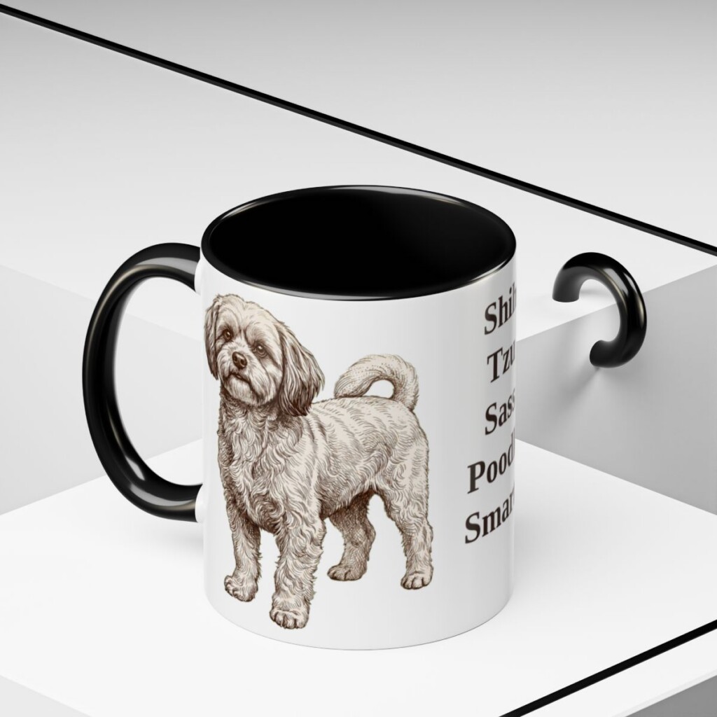 11oz Funny Shih-Poo Mug, Black, lifestyle photo