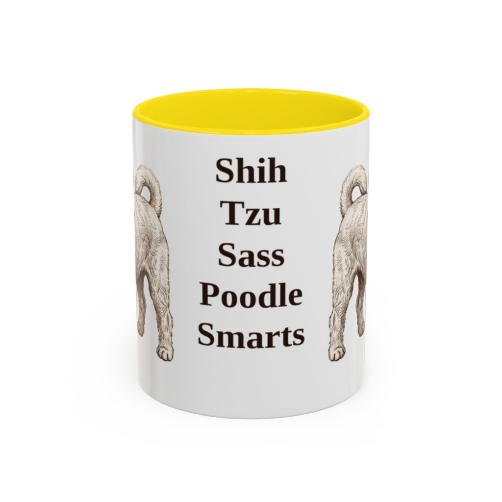 11oz Funny Shih-Poo Mug, Yellow, front view