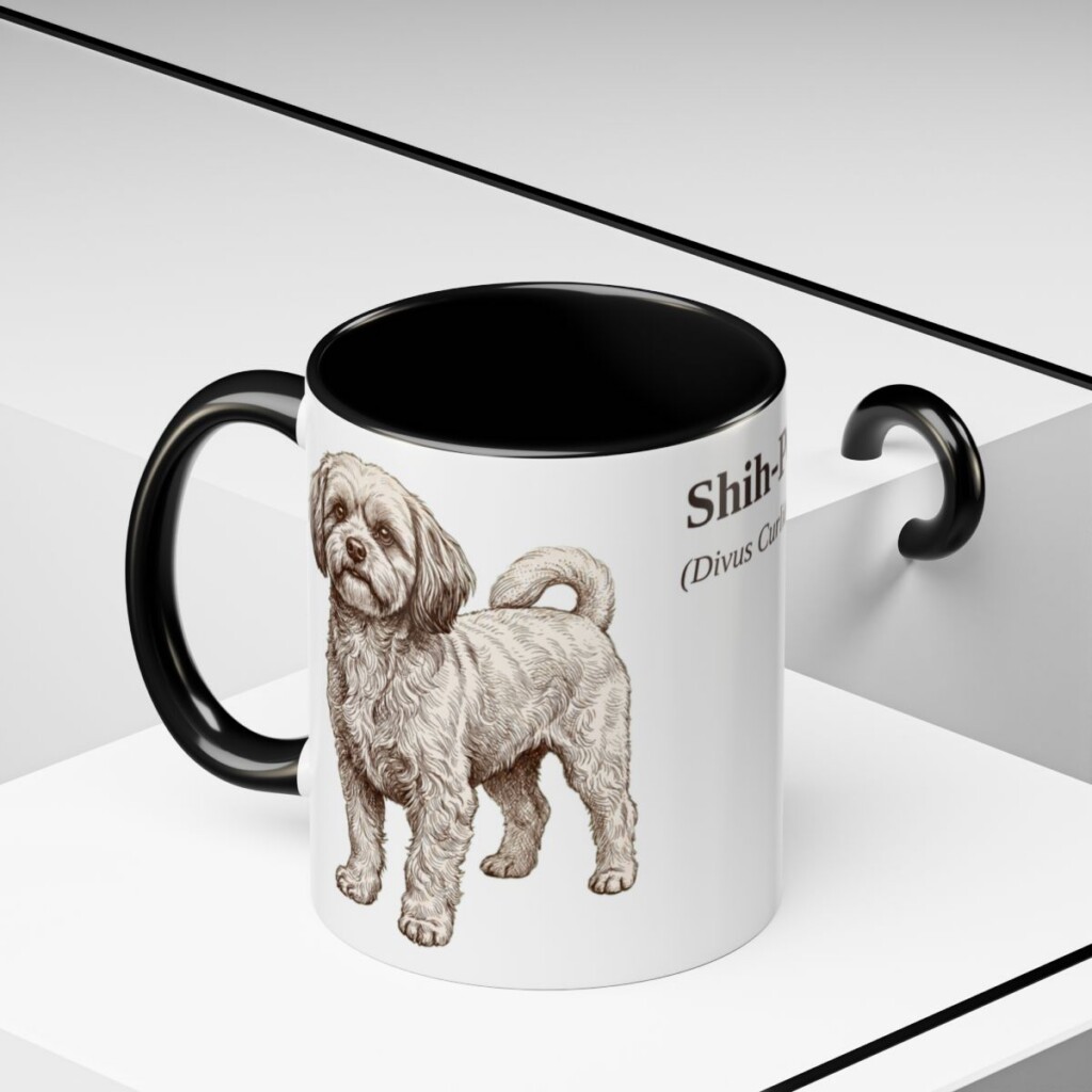 11oz Shih-Poo Latin Mug, Black, lifestyle photo