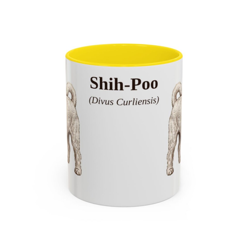 11oz Shih-Poo Latin Mug, Yellow, front view