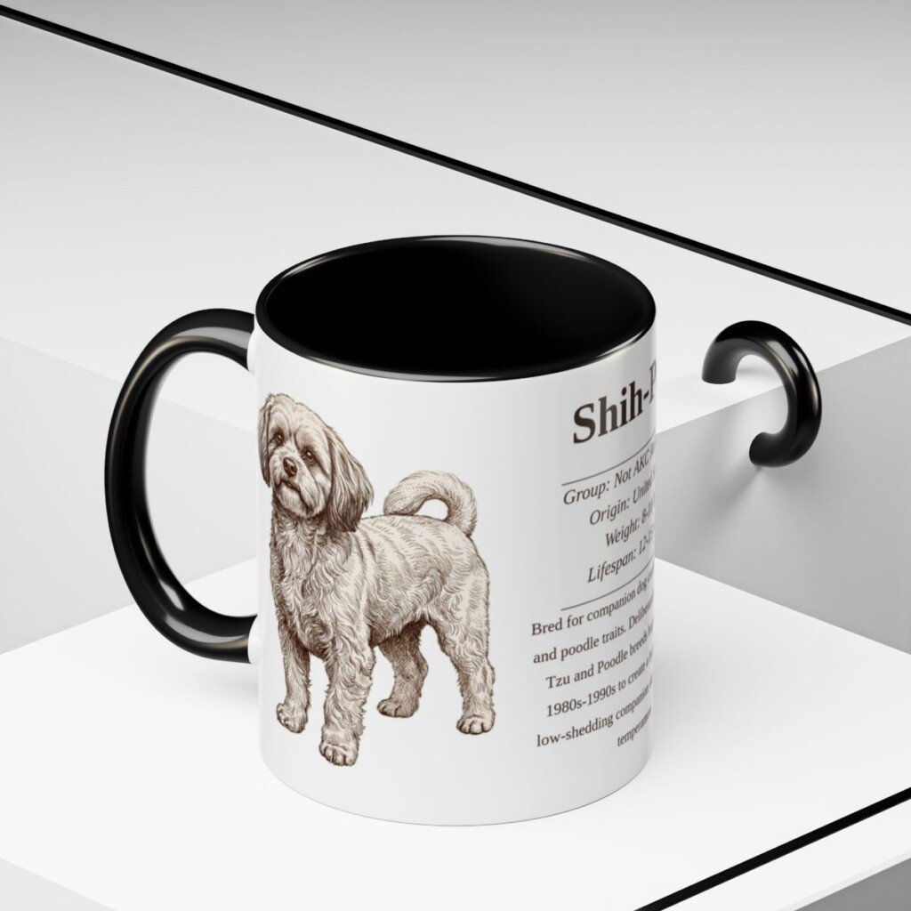 11oz Shih-Poo Mug, Black, lifestyle photo