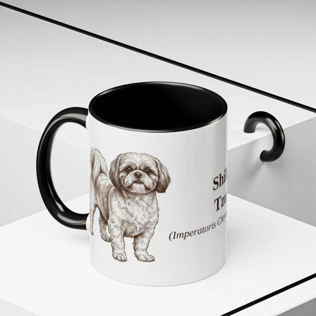 11oz Shih Tzu Latin Mug, Black, lifestyle photo