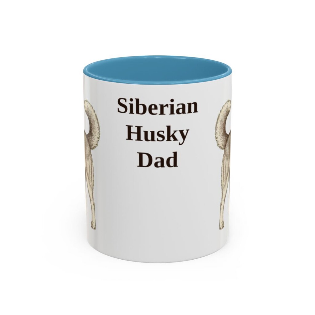 11oz Siberian Husky Dog Dad Mug, Light Blue, front view