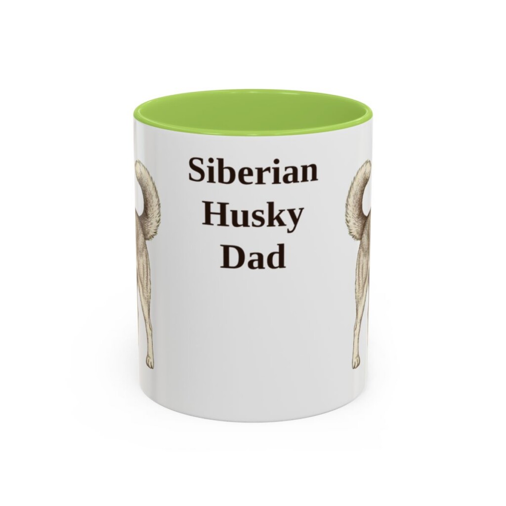 11oz Siberian Husky Dog Dad Mug, Light Green, front view