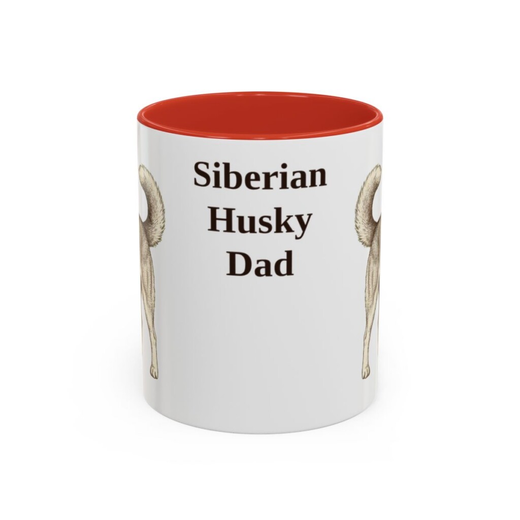11oz Siberian Husky Dog Dad Mug, Red, front view