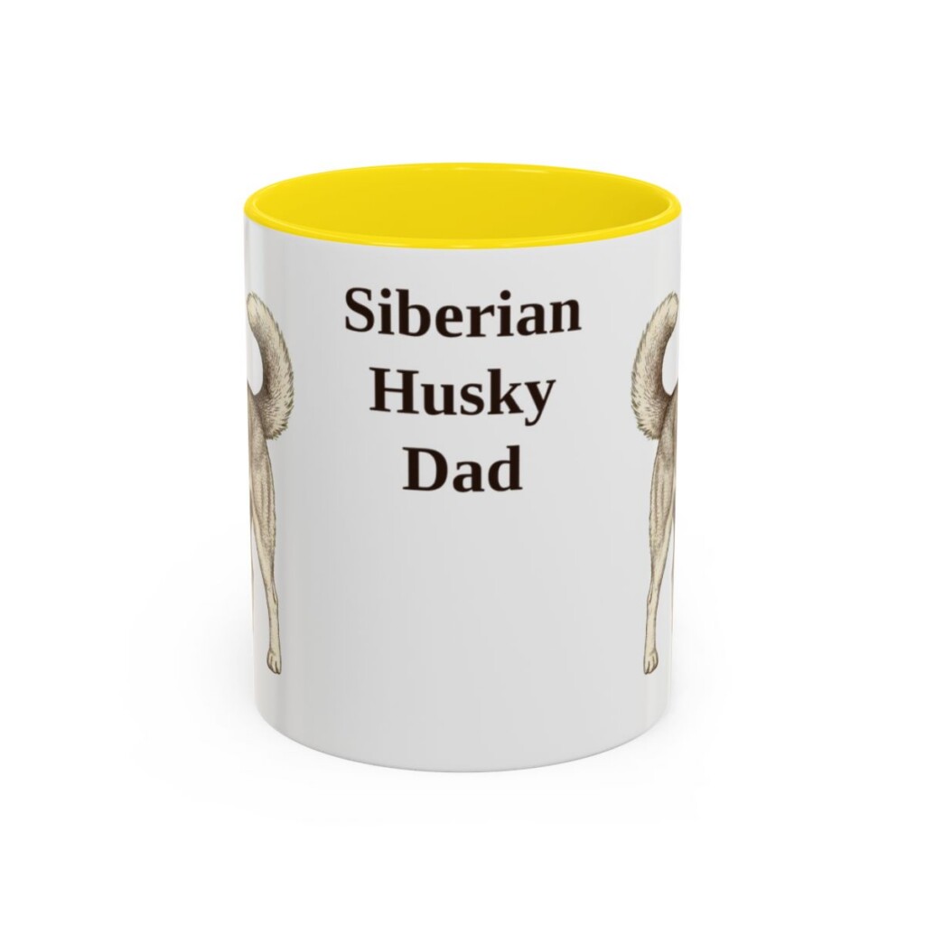 11oz Siberian Husky Dog Dad Mug, Yellow, front view