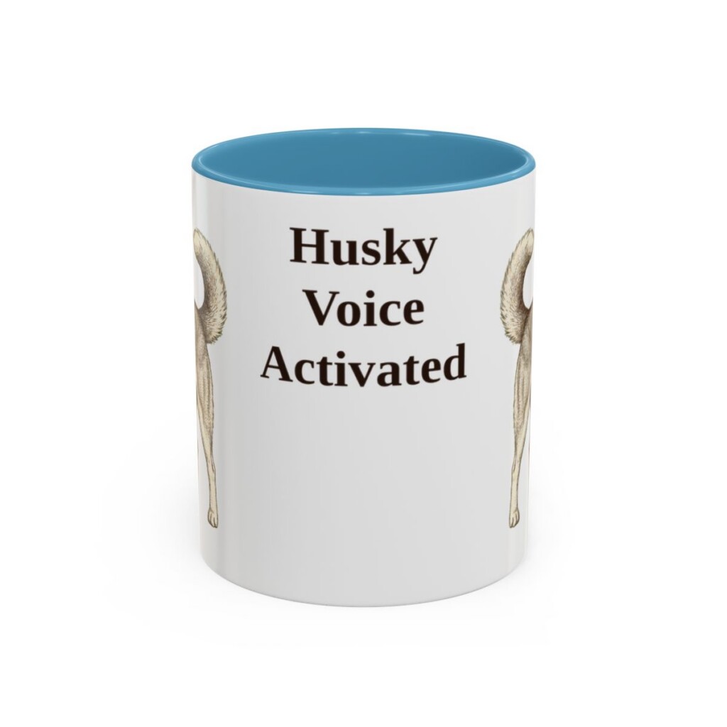 11oz Funny Siberian Husky Mug, Light Blue, front view