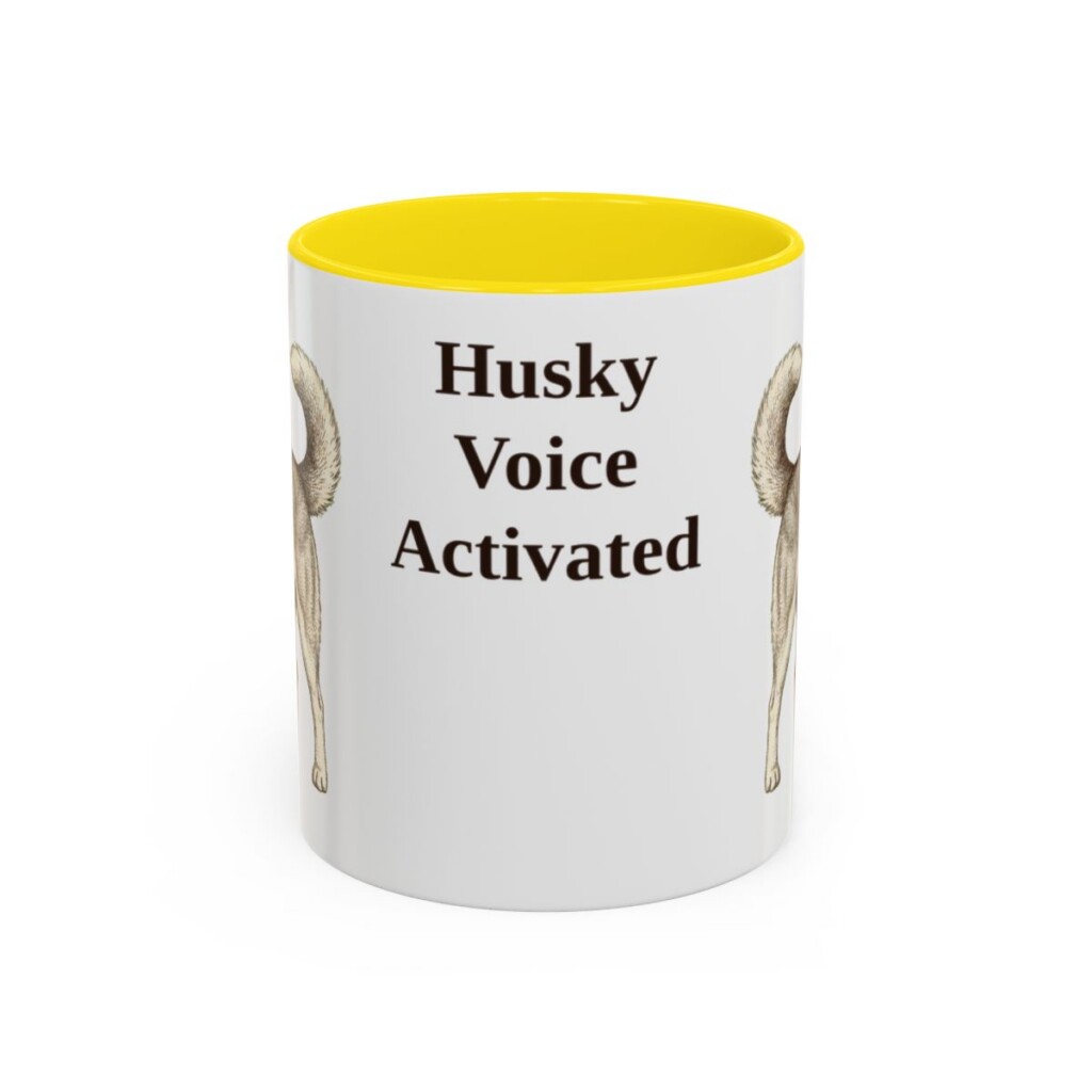 11oz Funny Siberian Husky Mug, Yellow, front view