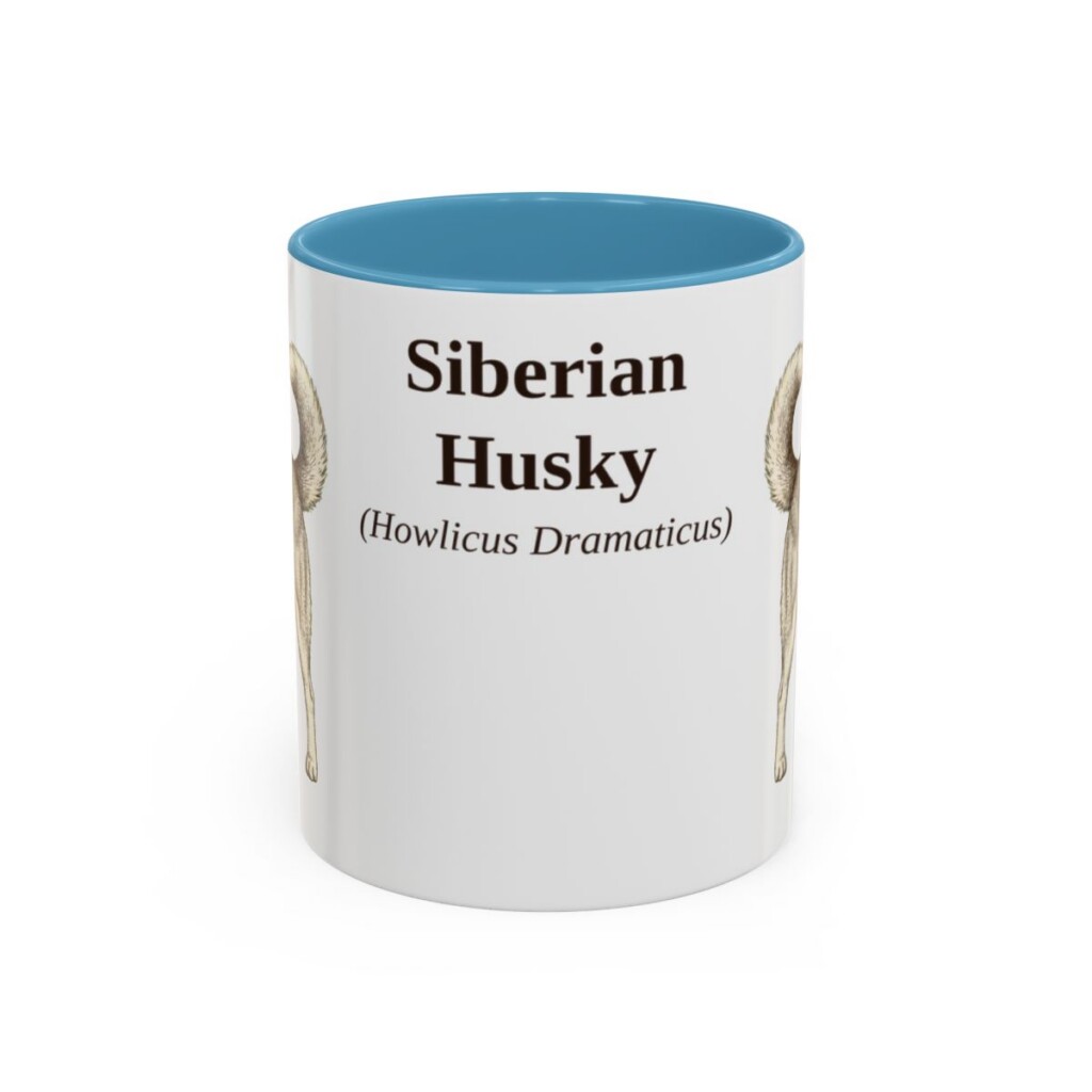 11oz Siberian Husky Latin Mug, Light Blue, front view