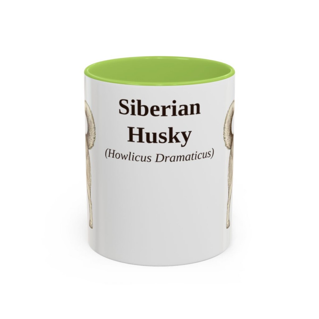 11oz Siberian Husky Latin Mug, Light Green, front view