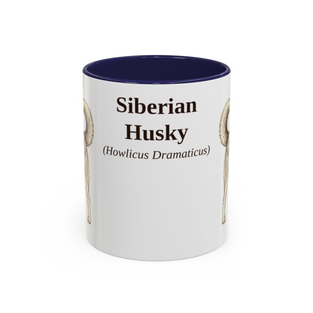 11oz Siberian Husky Latin Mug, Navy, front view