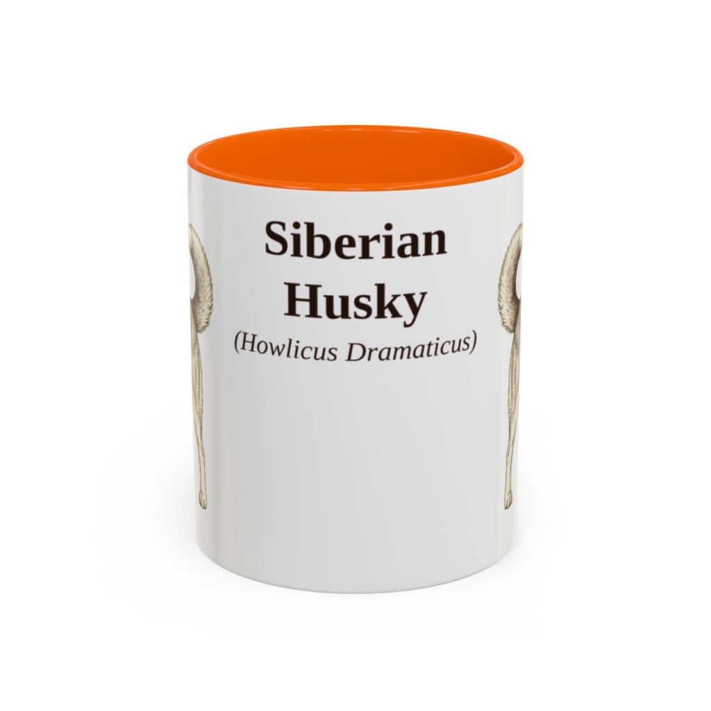 11oz Siberian Husky Latin Mug, Orange, front view