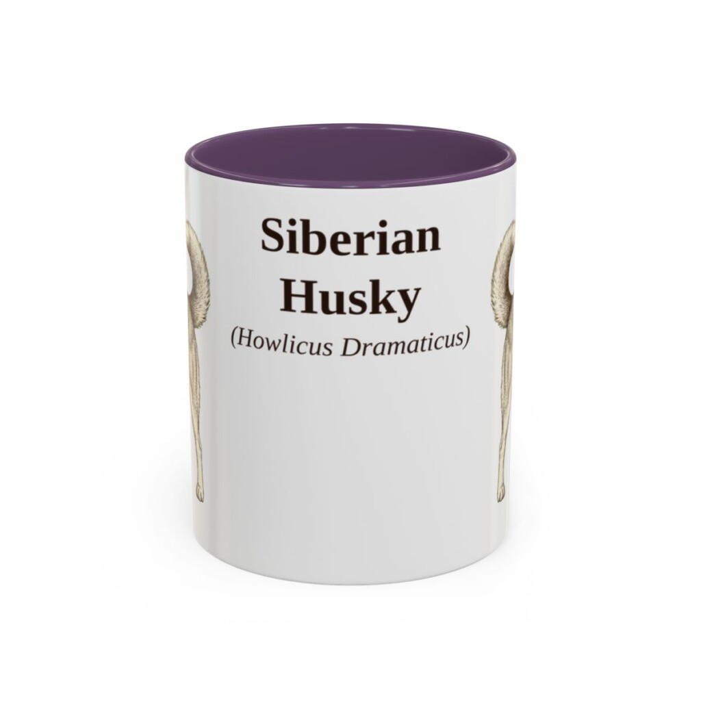 11oz Siberian Husky Latin Mug, Purple, front view