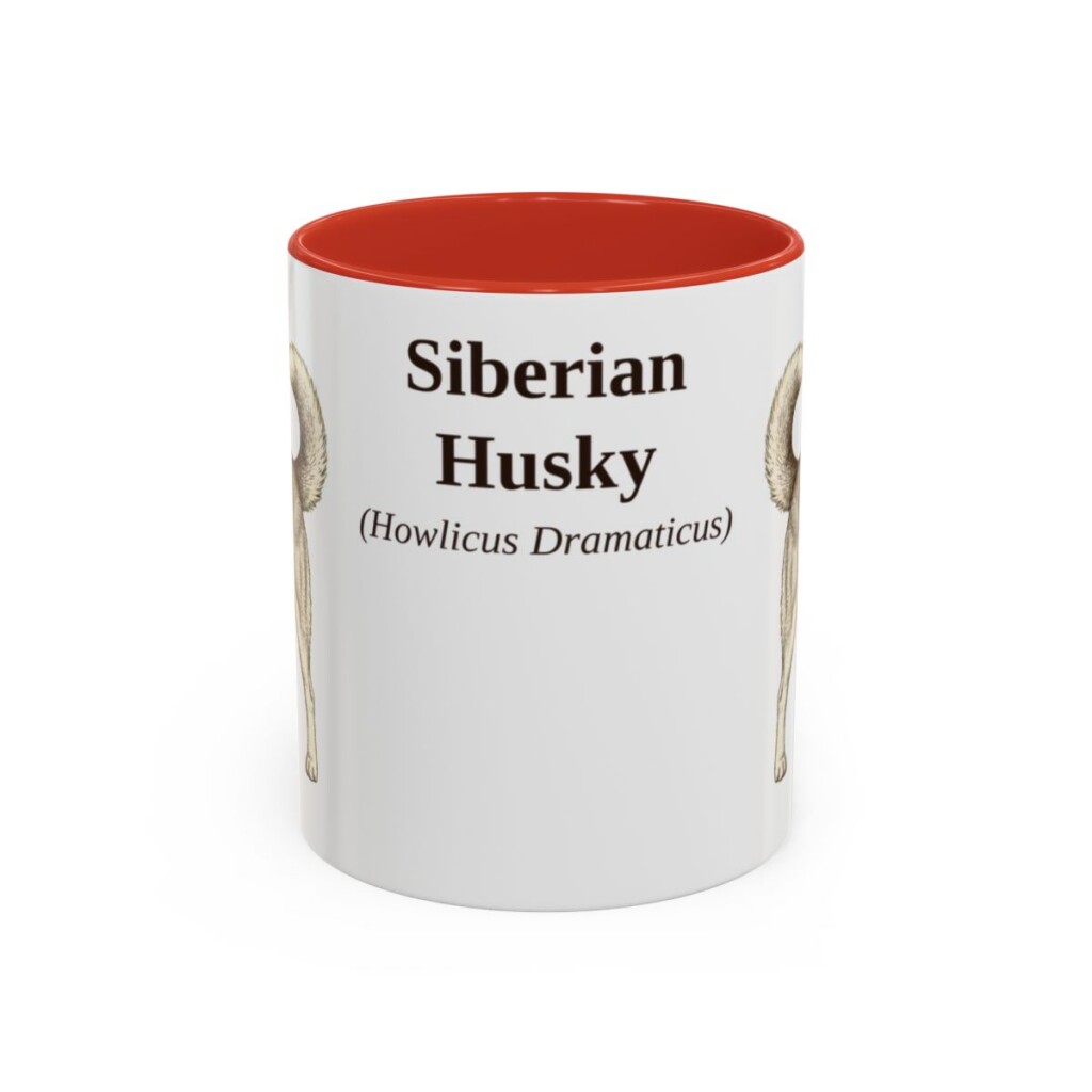11oz Siberian Husky Latin Mug, Red, front view