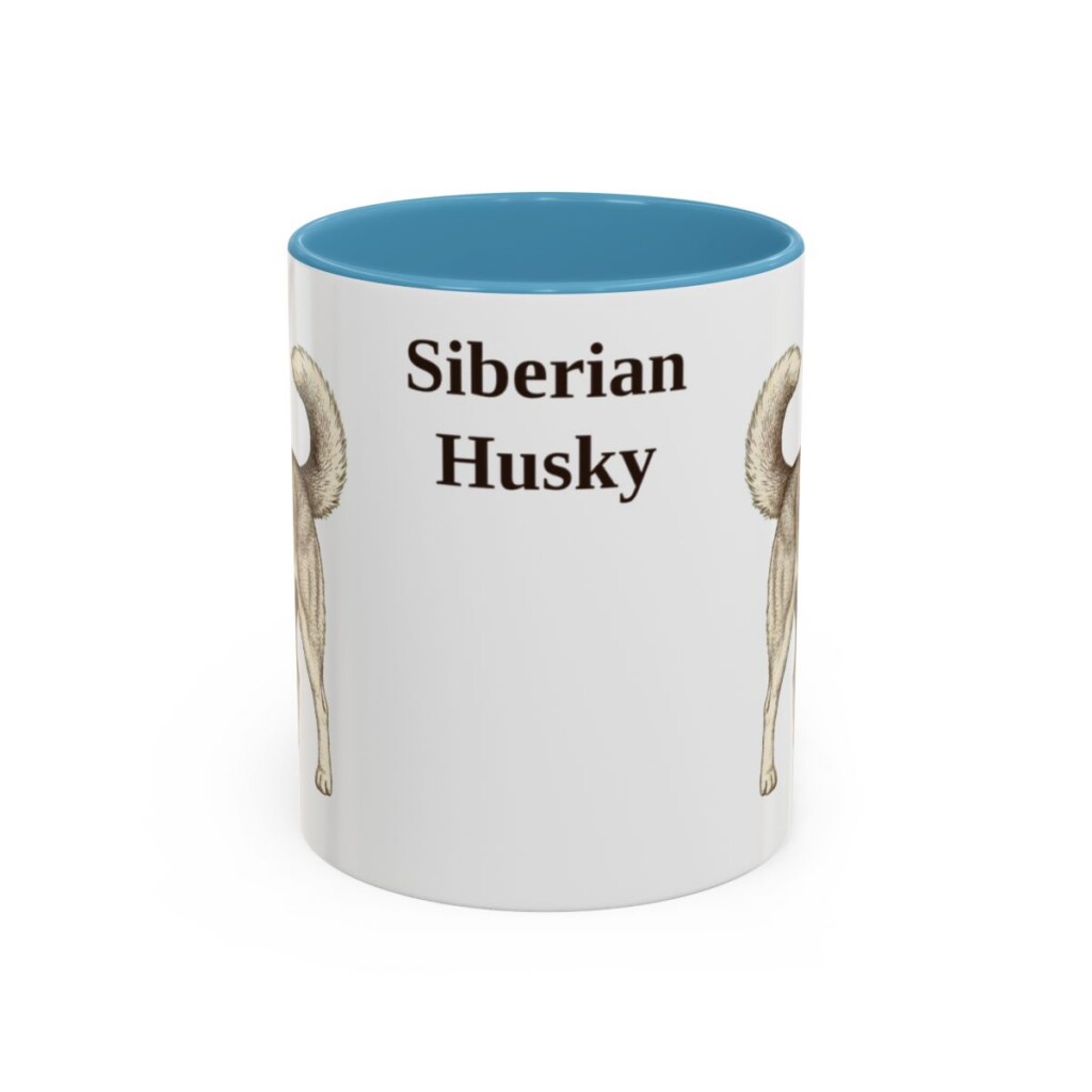 11oz Siberian Husky Mug, Light Blue, front view