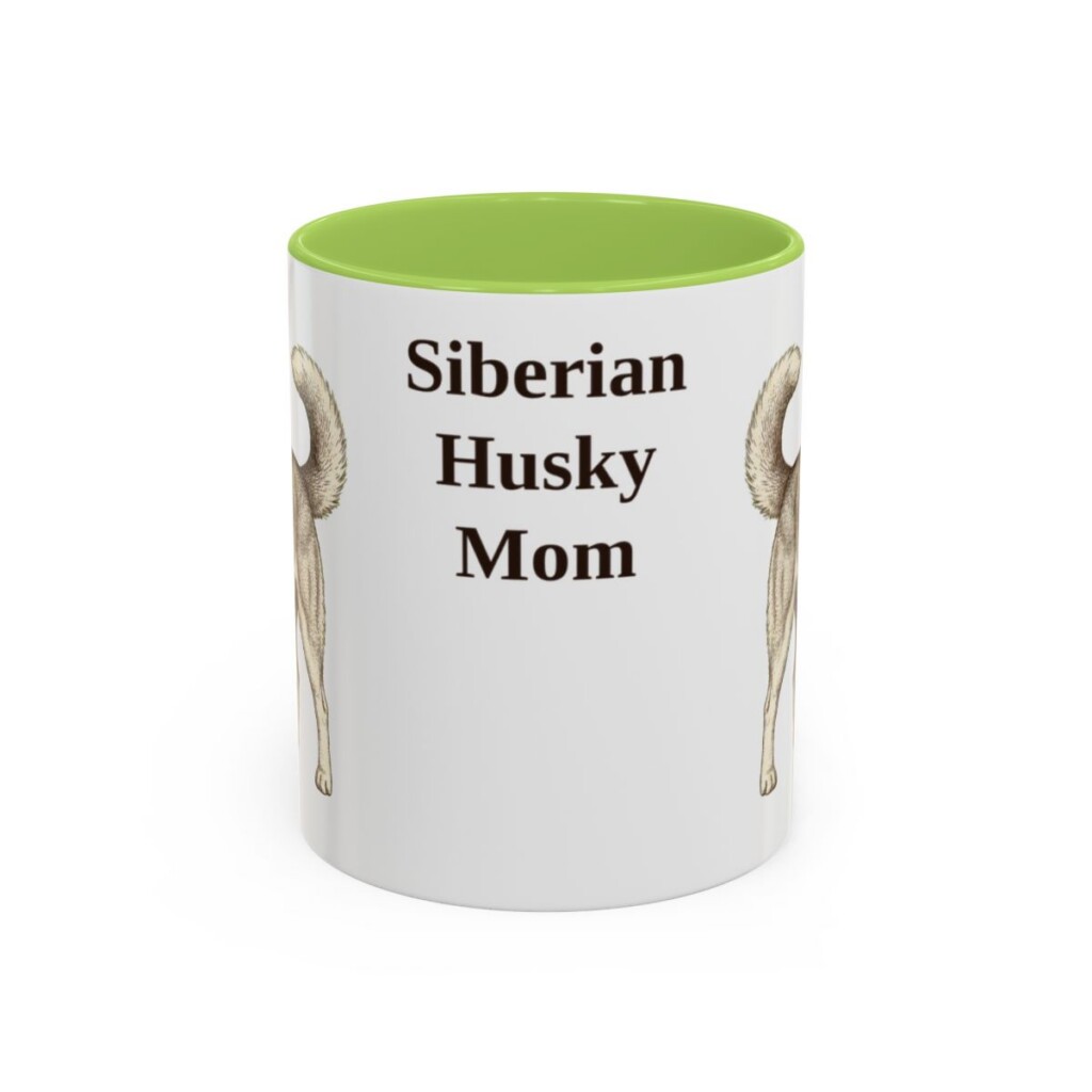 11oz Siberian Husky Dog Mom Mug, Light Green, front view