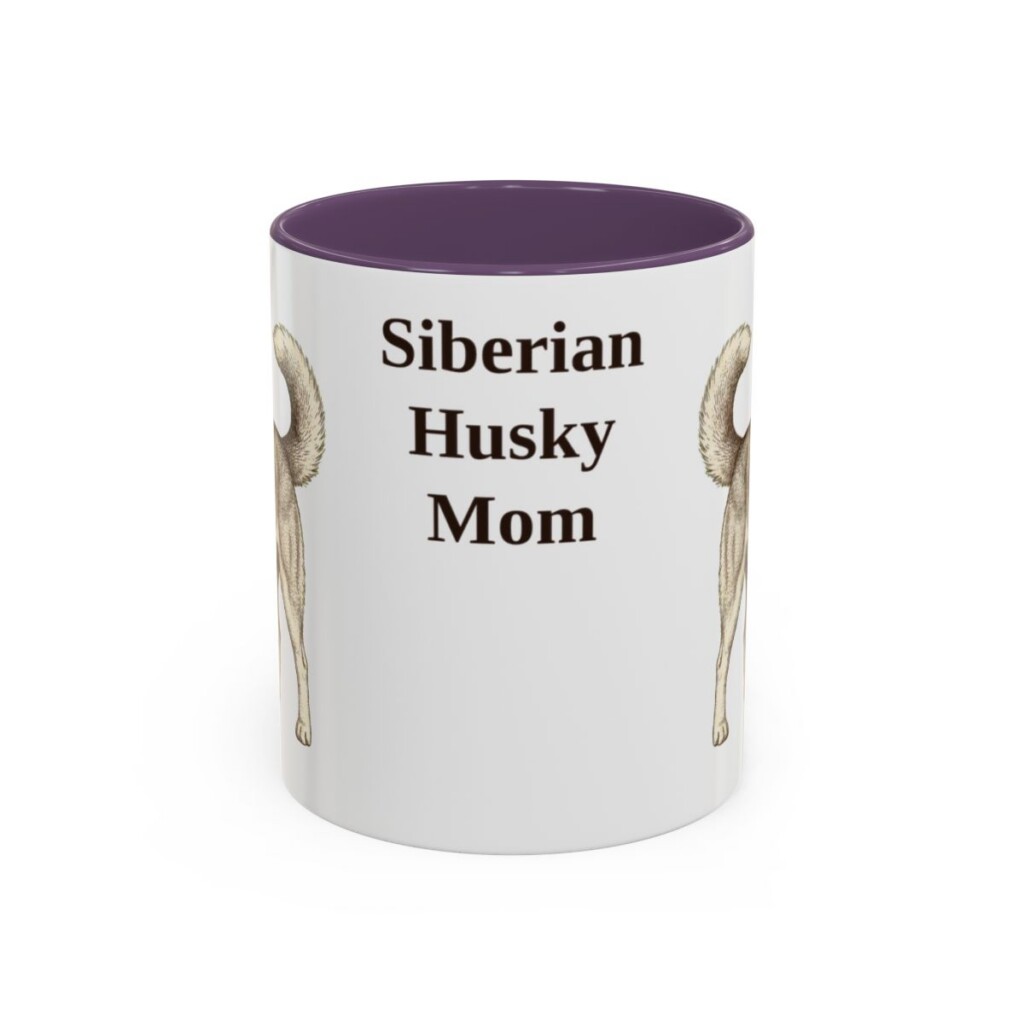 11oz Siberian Husky Dog Mom Mug, Purple, front view