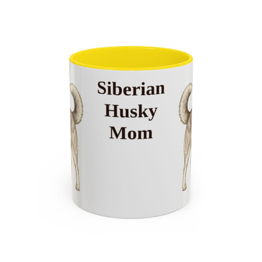 11oz Siberian Husky Dog Mom Mug, Yellow, front view