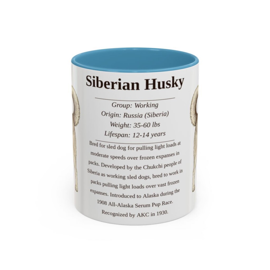 11oz Siberian Husky Mug, Light Blue, front view
