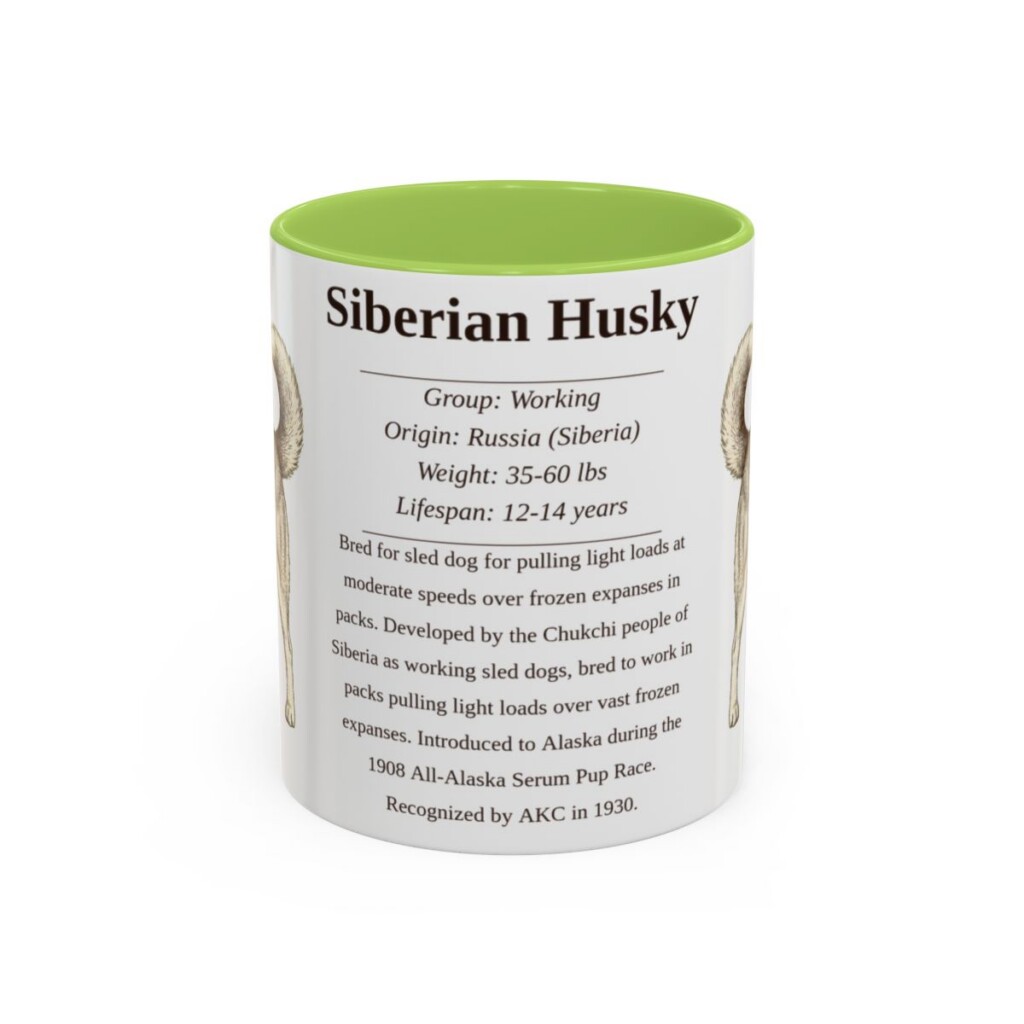 11oz Siberian Husky Mug, Light Green, front view