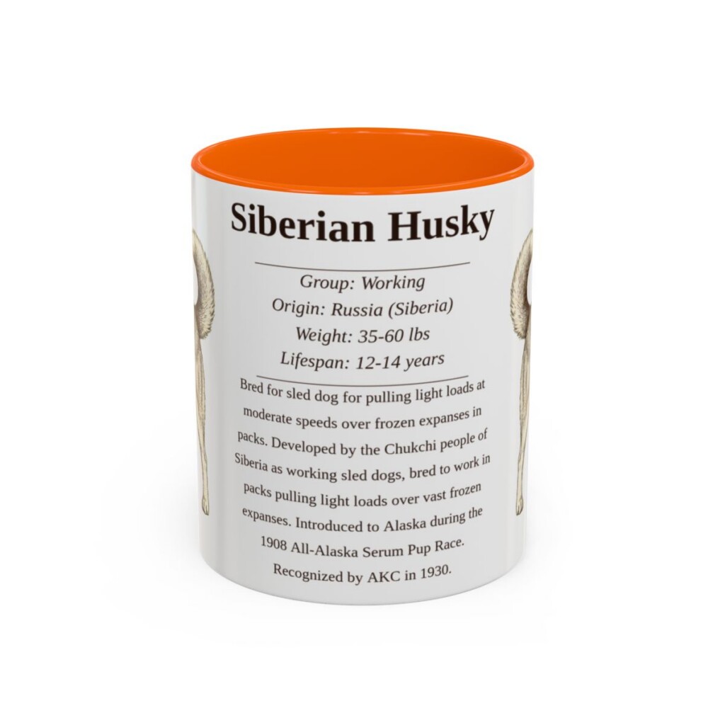 11oz Siberian Husky Mug, Orange, front view