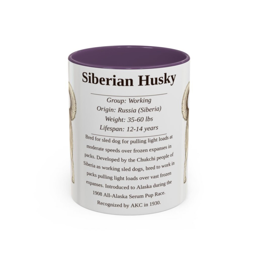 11oz Siberian Husky Mug, Purple, front view