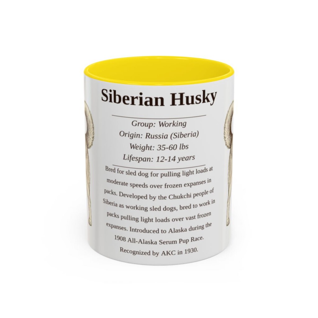 11oz Siberian Husky Mug, Yellow, front view
