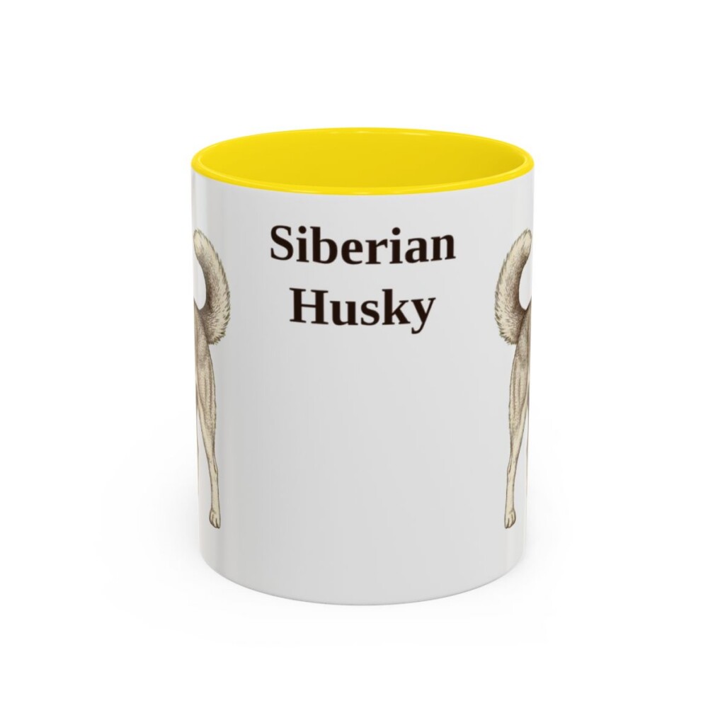 11oz Siberian Husky Mug, Yellow, front view