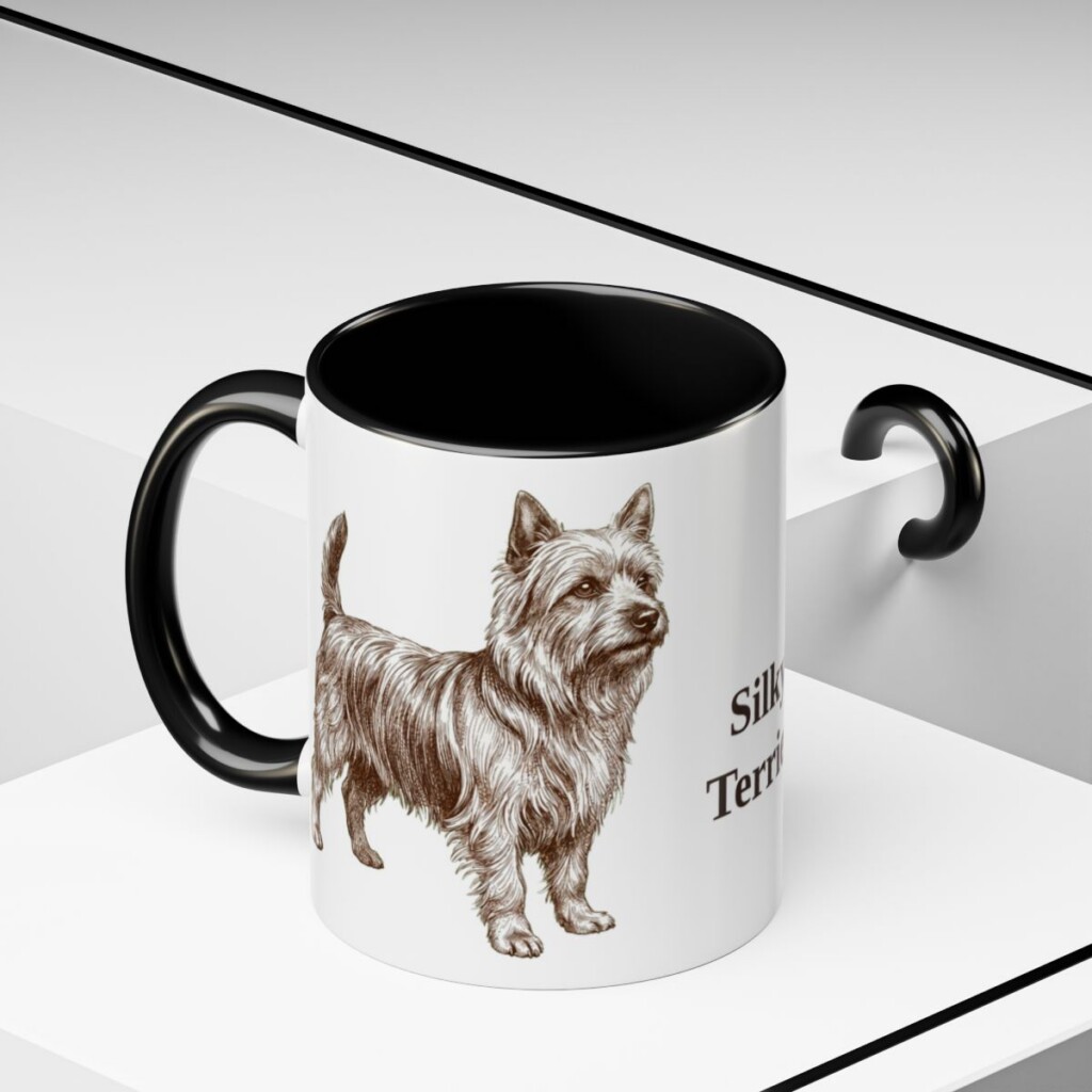11oz Silky Terrier Mug, Black, lifestyle photo