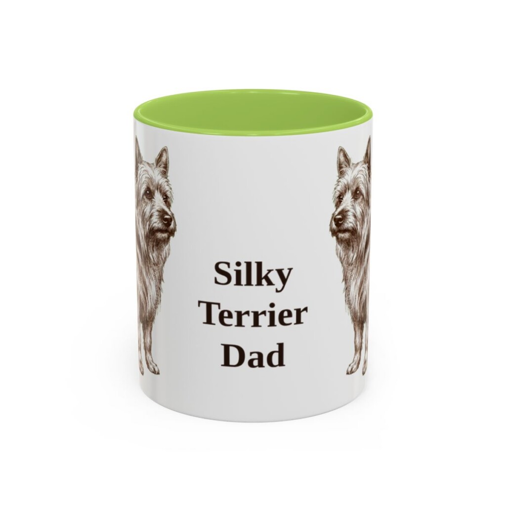 11oz Silky Terrier Dog Dad Mug, Light Green, front view