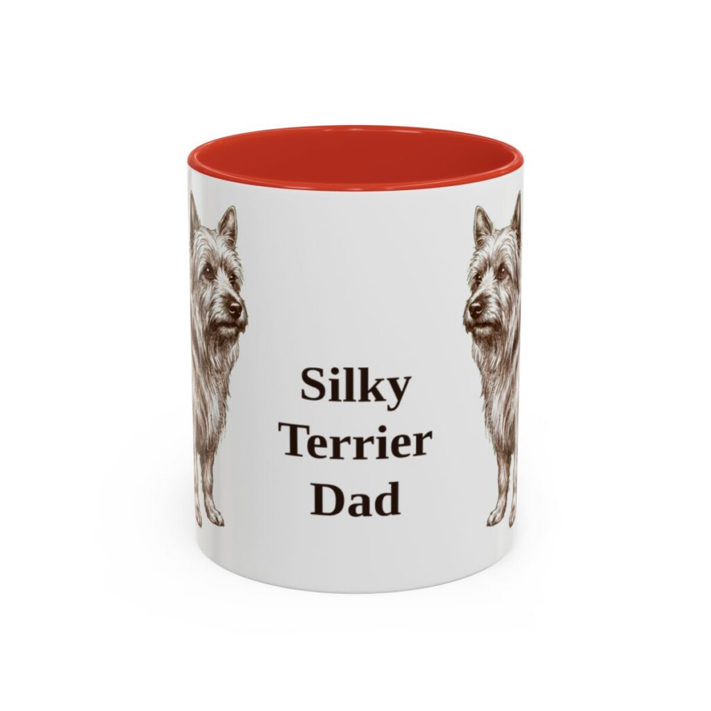 11oz Silky Terrier Dog Dad Mug, Red, front view