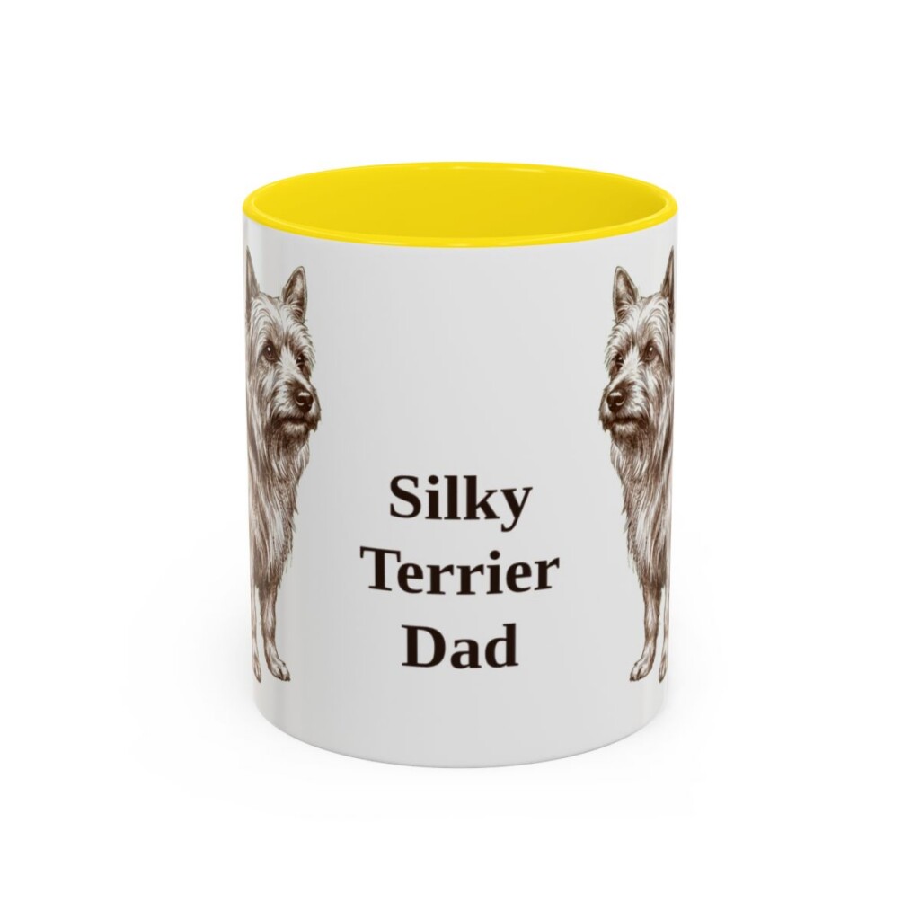 11oz Silky Terrier Dog Dad Mug, Yellow, front view