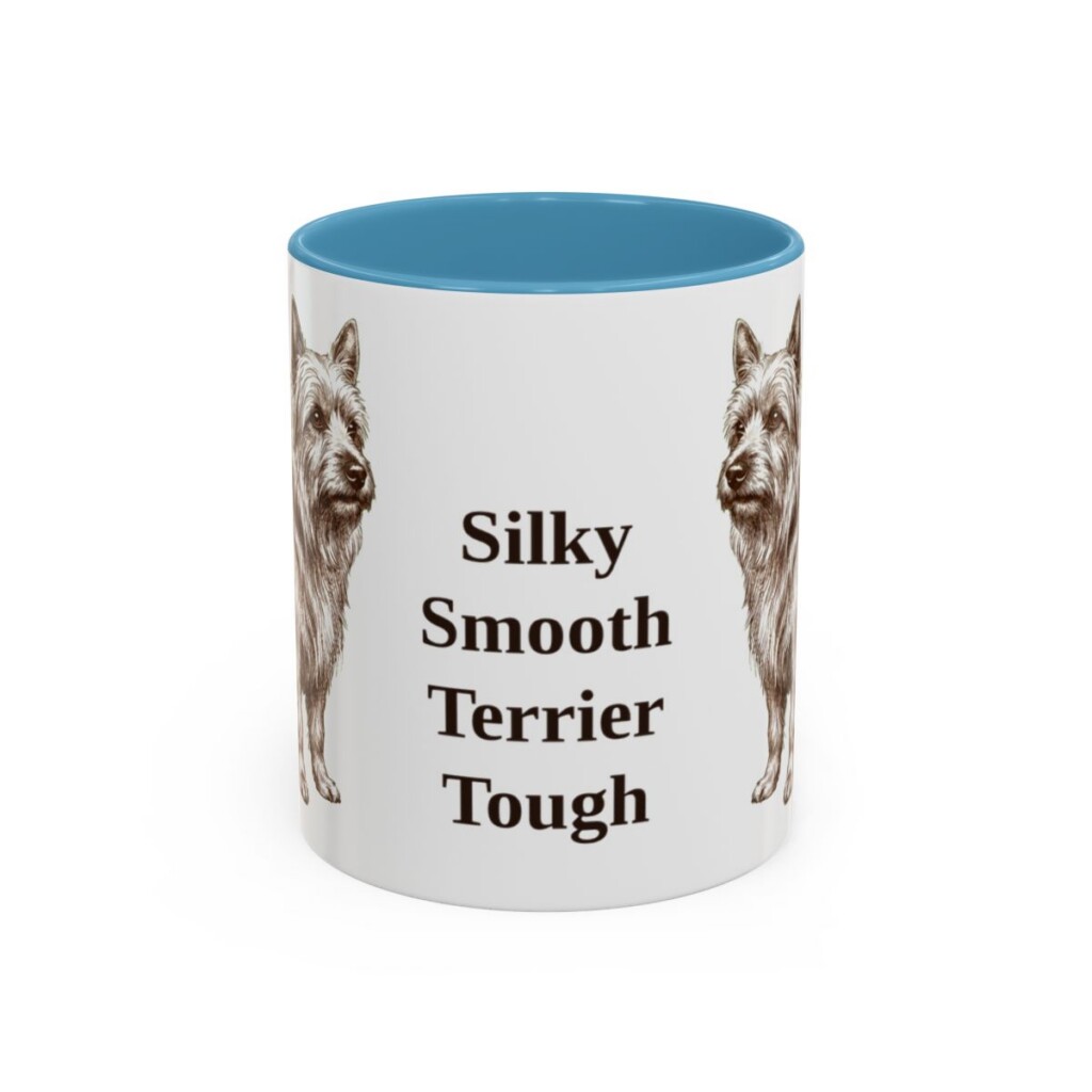 11oz-silky-terrier-mug-humor-light-blue 11oz Funny Silky Terrier Mug, Light Blue, front view
