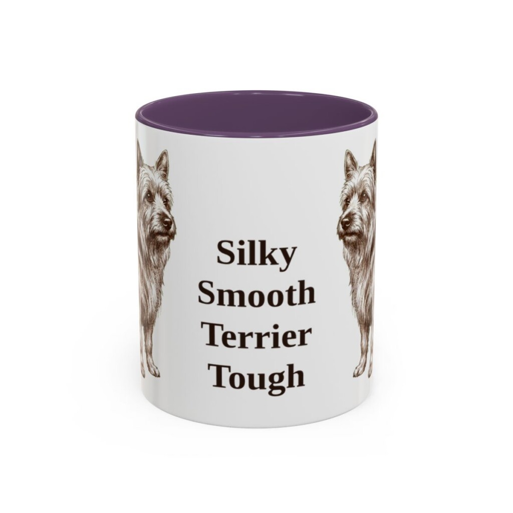 11oz-silky-terrier-mug-humor-purple 11oz Funny Silky Terrier Mug, Purple, front view