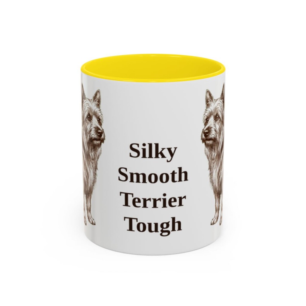 11oz-silky-terrier-mug-humor-yellow 11oz Funny Silky Terrier Mug, Yellow, front view